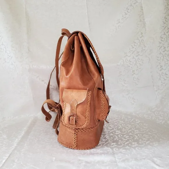 Large Genuine Leather Hand Tooled Backpack.  Handmade. Quality Craftsmanship - Picture 9 of 13